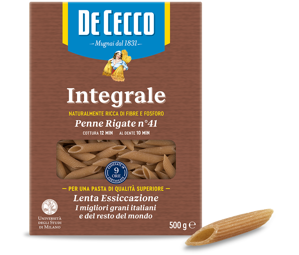 Paste integrale De Cecco, Penne Rigate nr. 41, 500 g