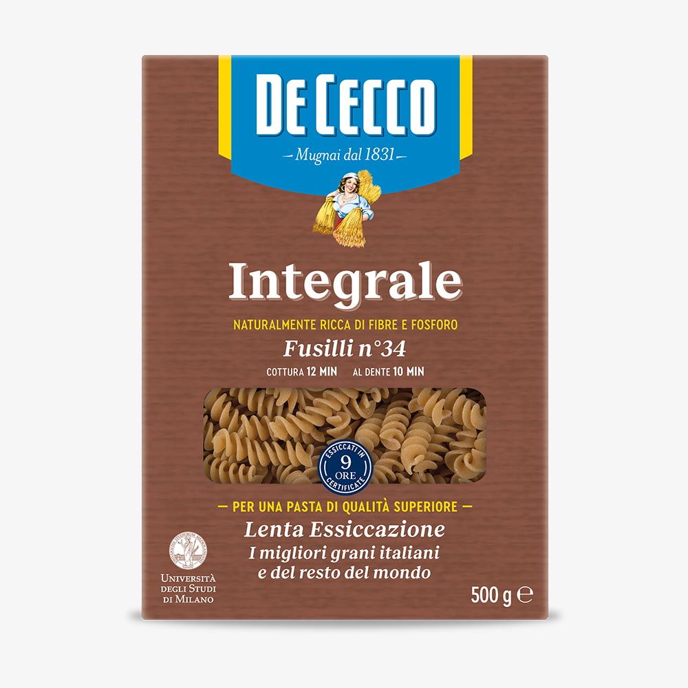 Paste integrale De Cecco, Fusilli nr. 34, 500 g