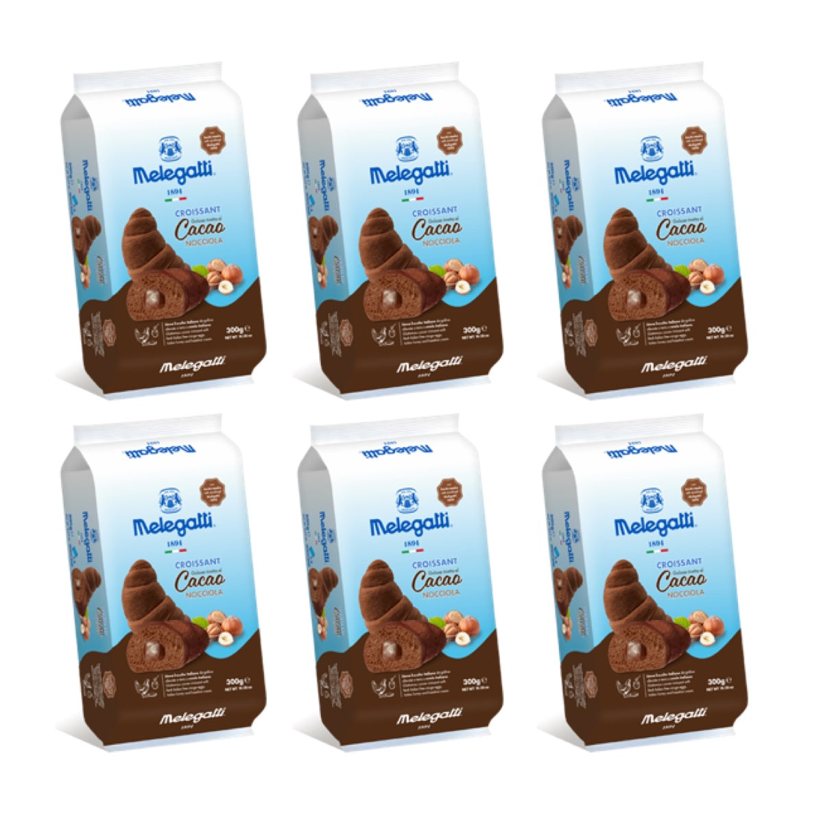 Maxi Pack Croissant Melegatti, Cacao și crema de alune de pădure, 6 Bucați, 1,8 kg (6x300g)