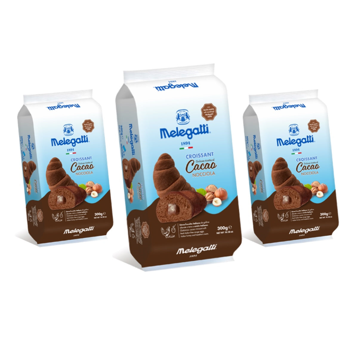 Pachet Trio Croissant Melegatti, Cacao și crema de alune de pădure, 3 Bucați, 900 g (3x300g)
