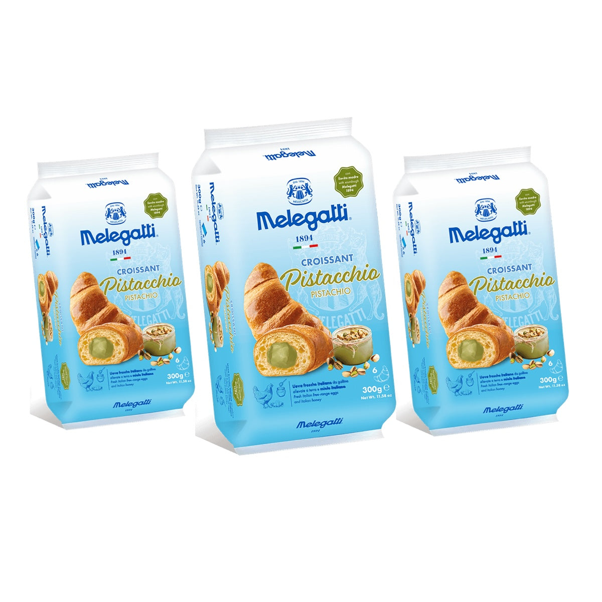 Pachet Trio Croissant Melegatti, Crema de Fistic, 3 Bucați, 900 g (3x300g)