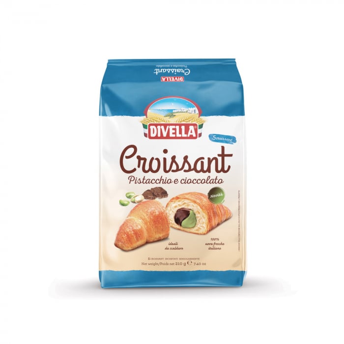 DIVELLA Croissant fistic și ciocolată - 210gr x 5 bucati - Fantasie del Mattino
