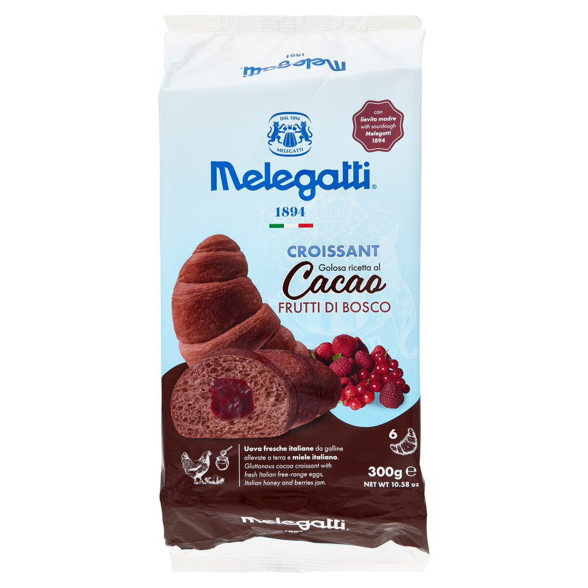 Croissant Melegatti, Cacao și crema de fructe de pădure, 6 Bucați, 300 g (6x50g)