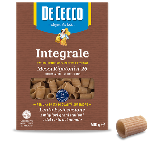 Paste integrale De Cecco, Mezzi rigatoni nr. 26, 500 g