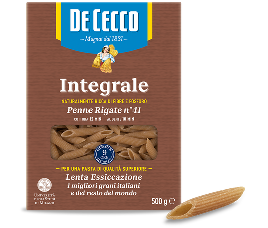 Paste integrale De Cecco, Penne Rigate nr. 41, 500 g