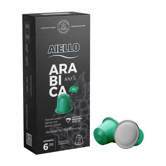 Cafea Capsule Aiello, Compatibile Nespresso, Aroma Arabica 100% Bio, 53g (10x5.3g)