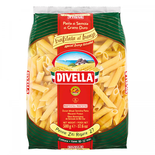 Paste Divella, Penne rigate nr.27,trafilate bronzo, 500 g