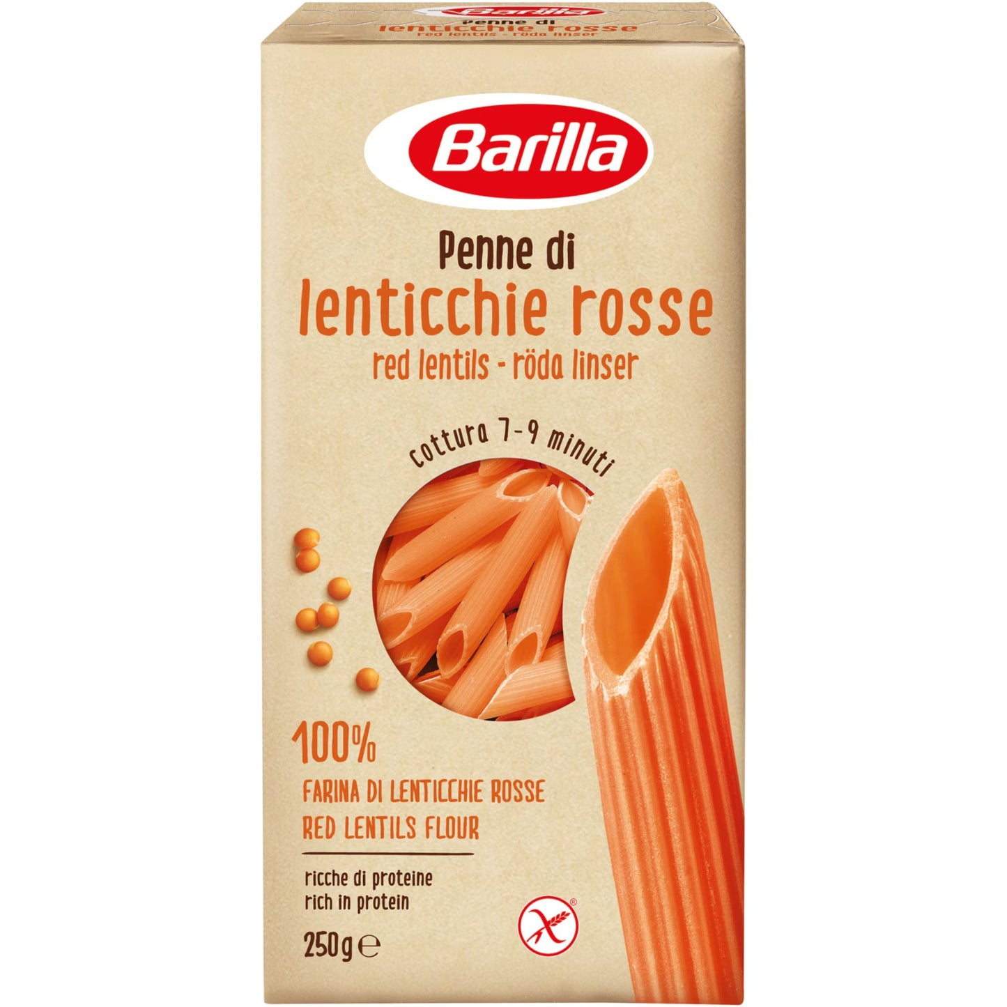 Paste scurte din linte rosie penne Barilla, 250g