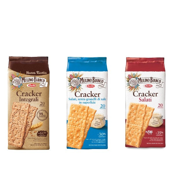 Mix 3 x Biscuiti cereale integrale, Biscuiti cu continut redus de sare, Biscuiti cu sare Mulino Bianco, 500 g